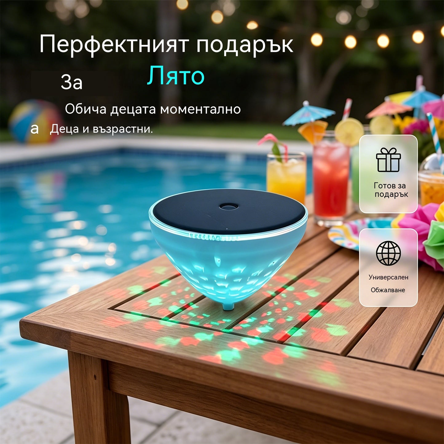 Плащане при доставка☀️🐠 Плаваща слънчева лампа за басейн с проекция на рибки💡💦
