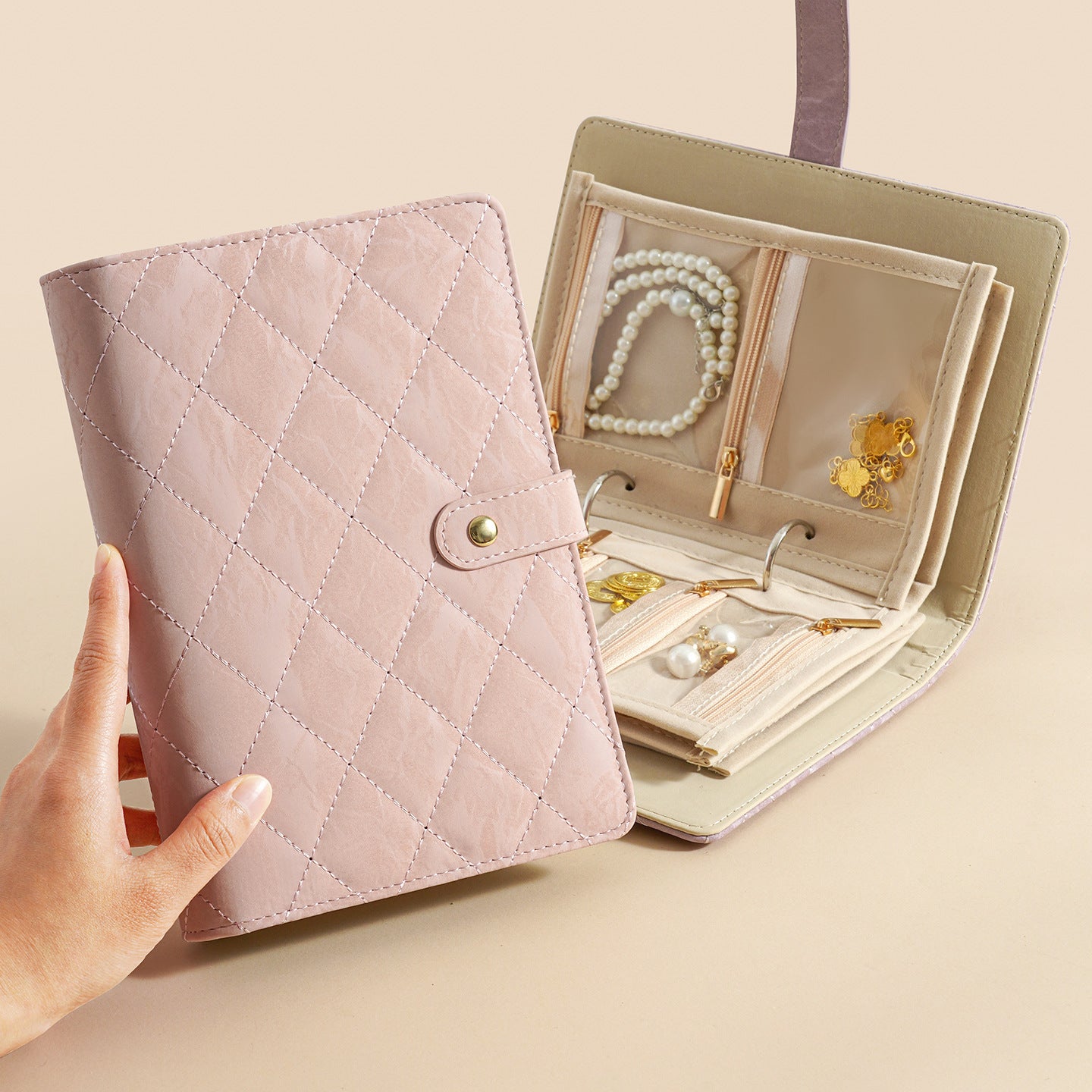 🔥 Ofertas Irresistibles -50% 🔥 Elegante bolso organizador de joyas portátil con estampado de cuadros.