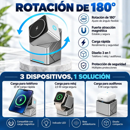🔥 50% de descuento | Estación de carga inalámbrica magnética 3 en 1, plegable y compacta