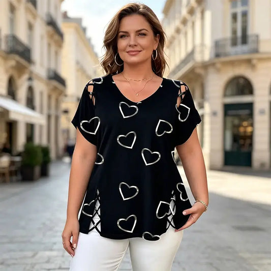 👚【S-5XL】Modna koszulka z dekoltem w serek i wycięciem w kształcie serca