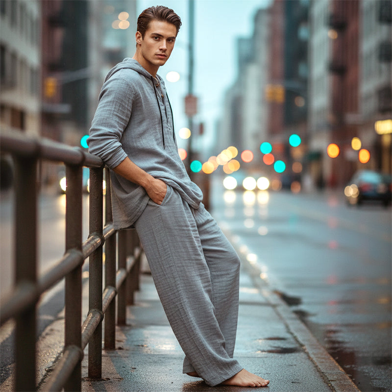 📢📢 50% DE DESCUENTO 🔥 Conjunto de dos piezas para hombre: top holgado con capucha y pantalón ✅ Pago contra reembolso