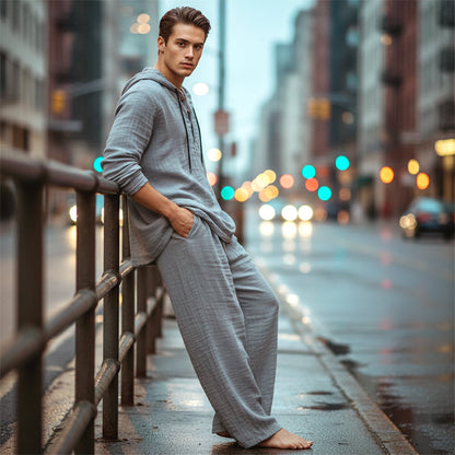 📢📢 50% DE DESCUENTO 🔥 Conjunto de dos piezas para hombre: top holgado con capucha y pantalón ✅ Pago contra reembolso