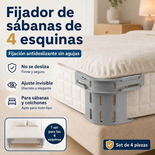 🛏️ Clips ocultos para las cuatro esquinas de la sábana – evitan que las sábanas se desplacen o resbalen, manteniéndolas lisas y bien sujetas.
