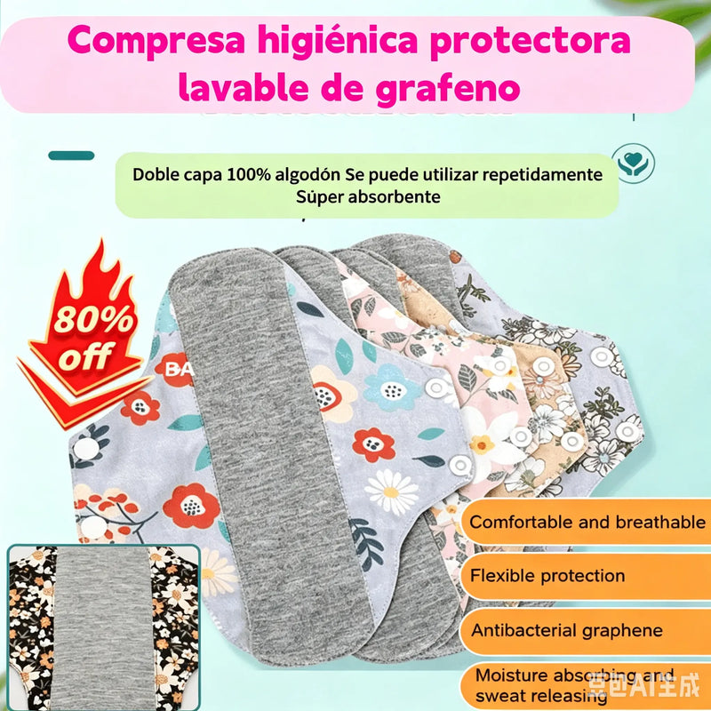 【5 piezas】Almohadilla antibacteriana de algodón y grafeno lavable