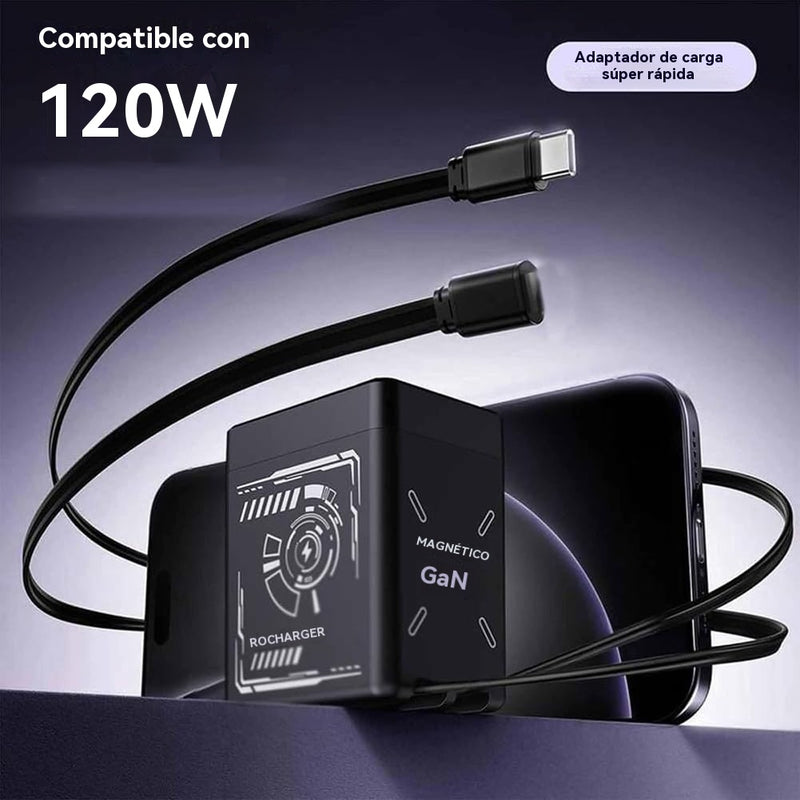 ⚡ Cargador rápido 2 en 1 compatible con GaN de 120 W para iPhone, teléfonos móviles y tabletas 🔋