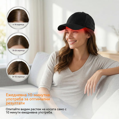 Плащане при доставка🧢 🔴Преносима шапка за светлинна терапия за коса 🔋 Вградена батерия ✨ За мъже и жени