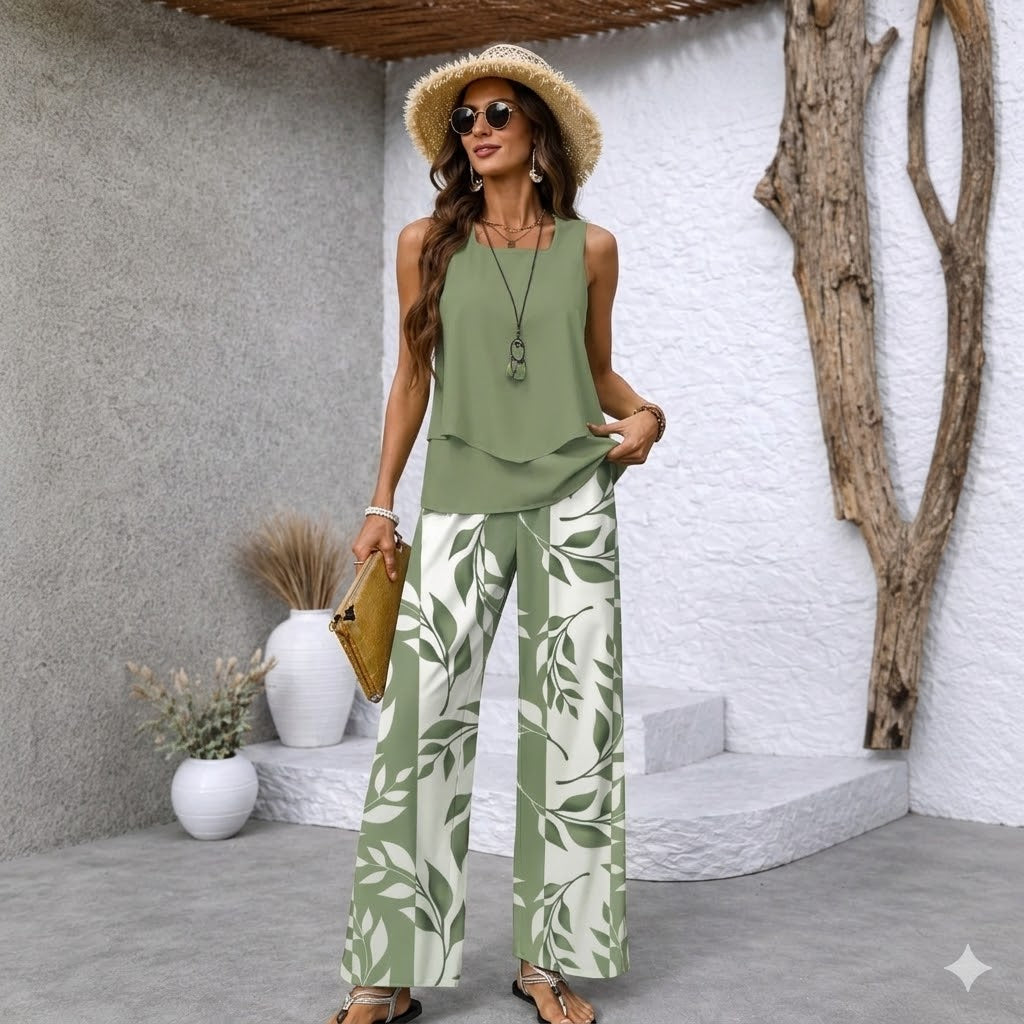 【S-3XL】VERDALISSE | Conjunto Fresco Brisa de 2 Piezas | Set de Verano Ligero y Elegante Multicolor