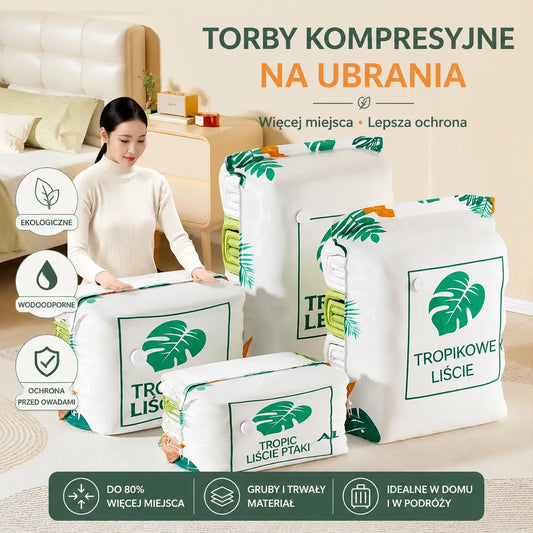 🧳【Zestaw 5 elementów】💨 Duży, kompresowalny worek próżniowy: nie wymaga pompki, szczelny i idealny do oszczędzania miejsca w walizkach i w domu ✈️