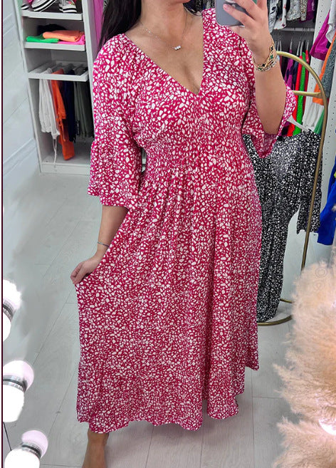 👗🌷【S-5XL】Нова рокля с флорален принт с V-образно деколте от 2026 г.