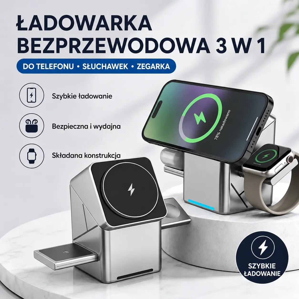 🔥 50% ZNIŻKI! Niepowtarzalna oferta: składana magnetyczna stacja do ładowania bezprzewodowego 3 w 1