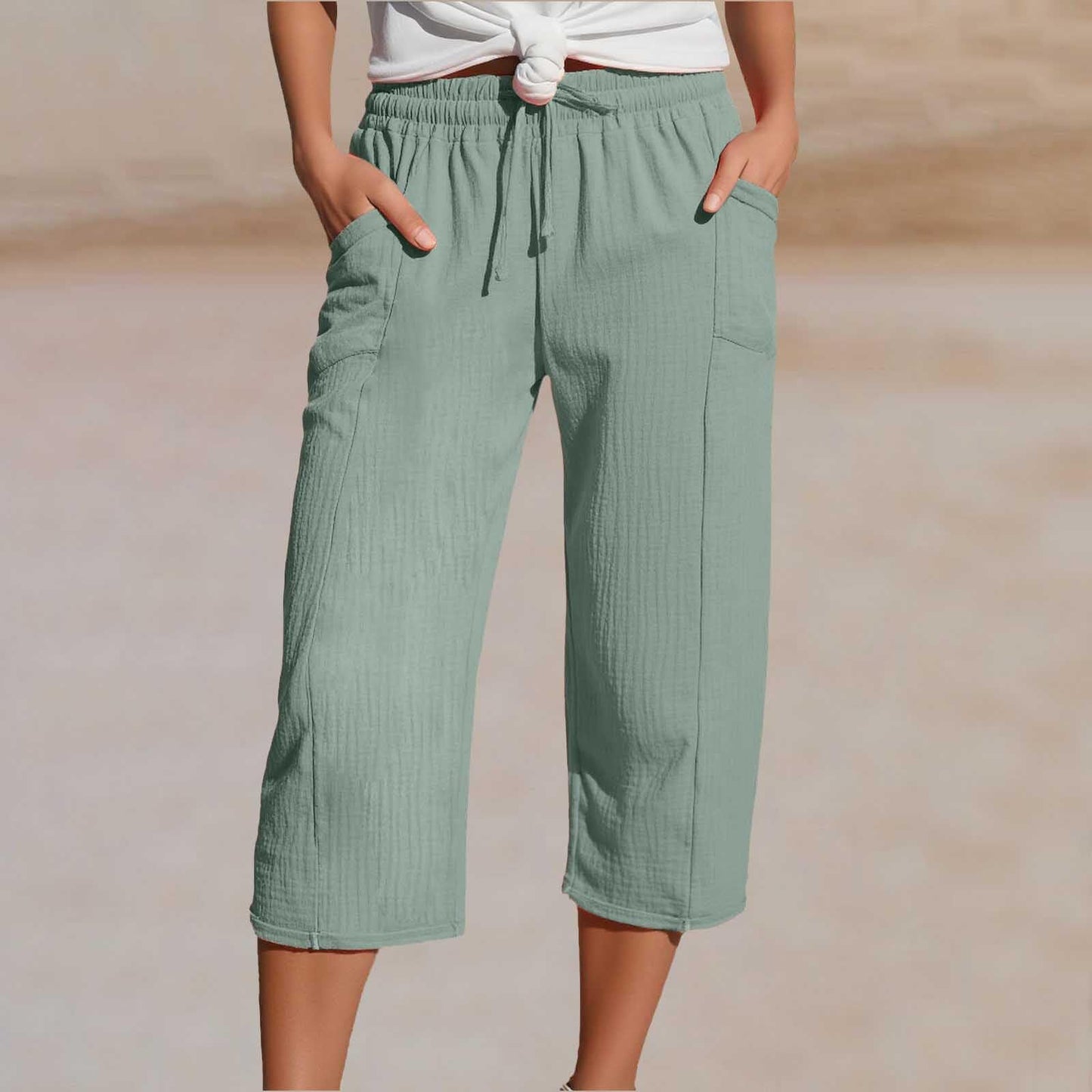 💖👖👖Ženske jednobojne plisirane capri hlače od pamuka i lana - hladne i prozračne, laskaju obliku nogu, elegantne i ležerne