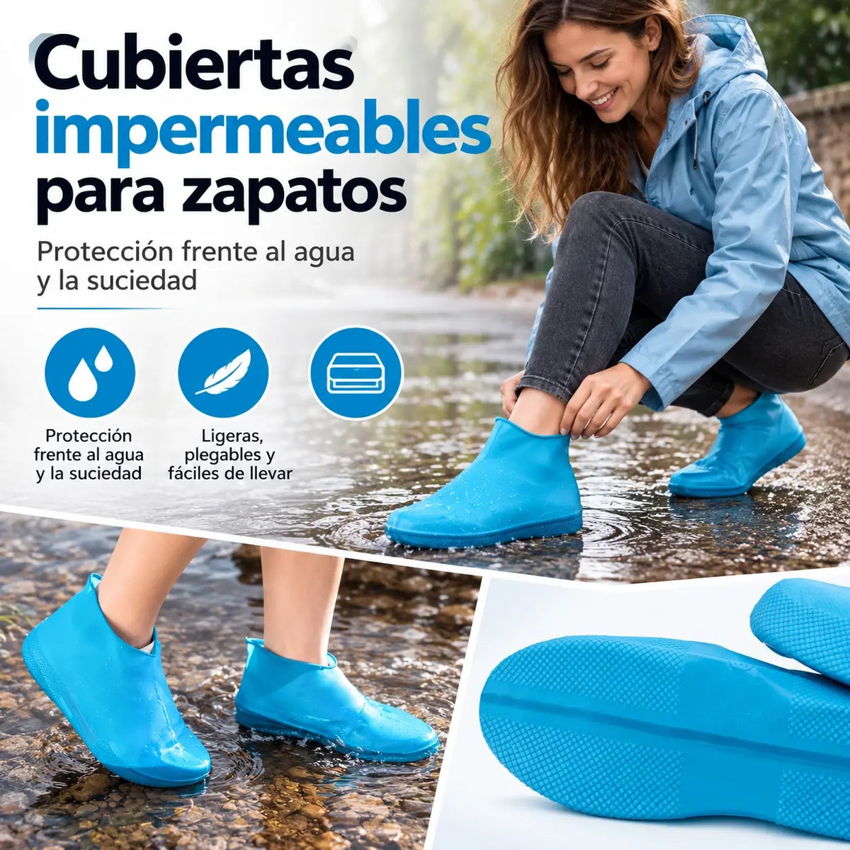 🥾💦Pack de 3 pares de cubrezapatos de goma resistentes | Protección contra agua y barro