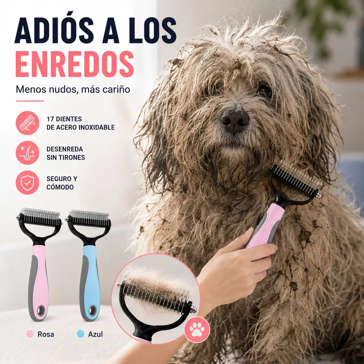 🐶【2 piezas】Cepillo Profesional Doble Cara para Perros y Gatos - Aseo, Desenredado y Masaje de Mascotas