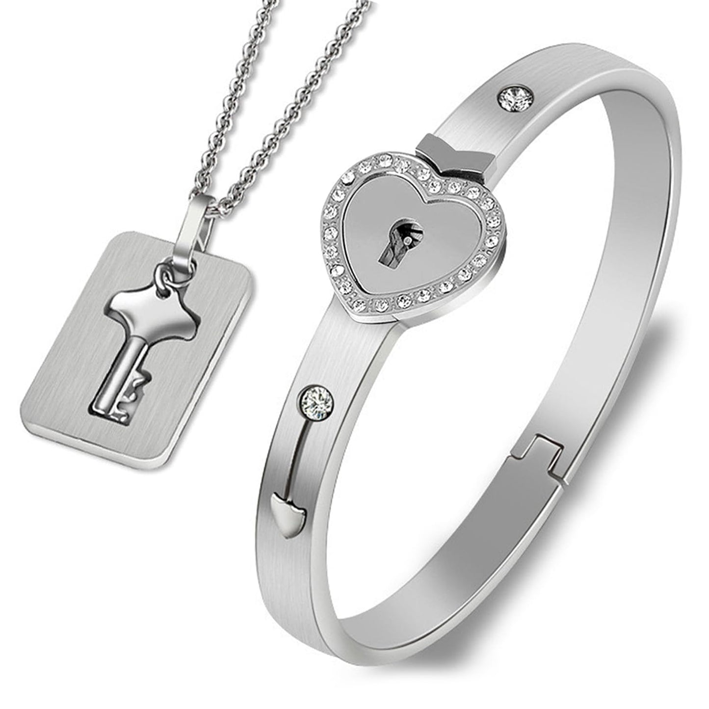 🔐💖🔑Заключете любовта и я подарете от сърце: любовна гривна с катинар + любовно колие с ключ, с кутия за бижута