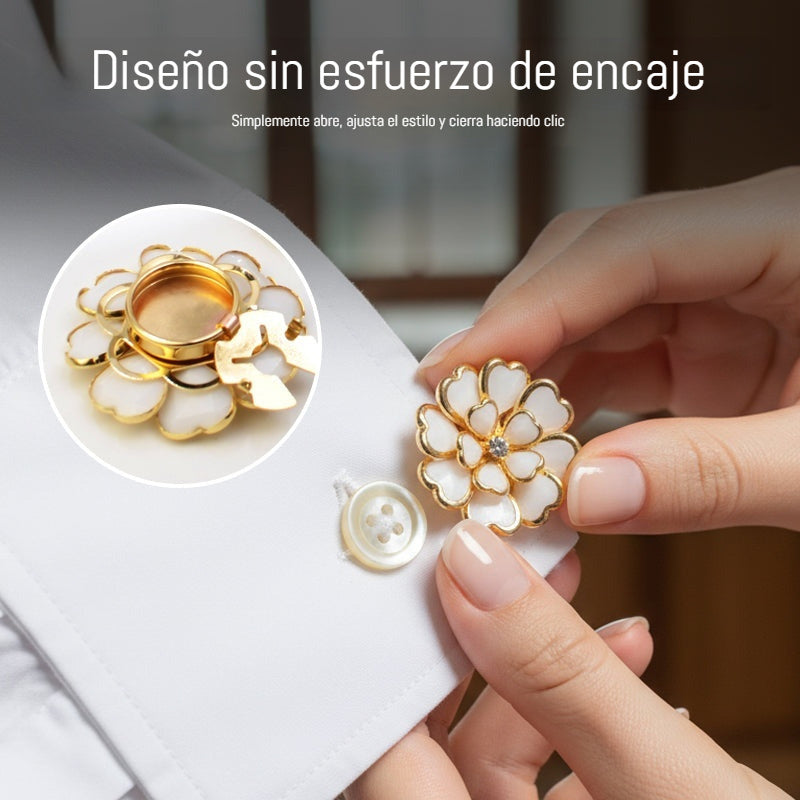 💎🌺Botones de camisa con decoración de esmalte, adornos de diamantes de imitación de bronce antiguo, cubrebotones, broches y gemelos.