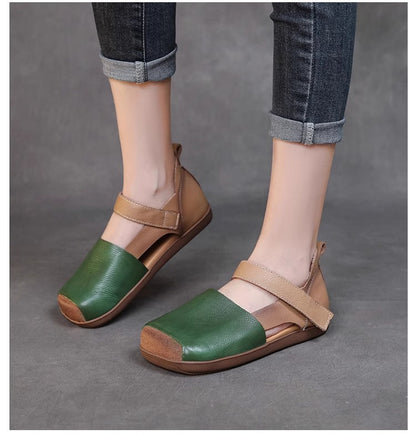 🔥👡【35-40】😇Ženske ravne sandale, retro četvrtasti vrh, od prvog sloja kože, nova ljetna kolekcija