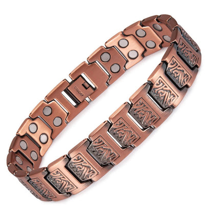 Compre 1 y llévese 1 gratis ✨💪 Pulsera antigua de cobre rojo con tallado exquisito, pulsera retro y elegante con imán completo en forma de cruz