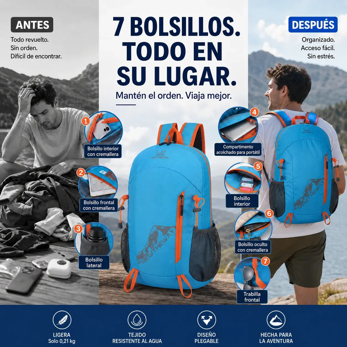 🏆 ¡Precio especial del último día! 🎒 Mochila de camping plegable y resistente al agua