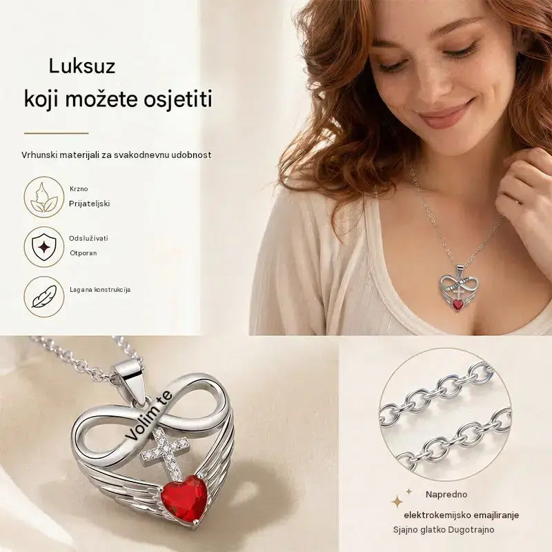 ✨Ogrlica s križem, beskonačnim srcem i privjeskom u obliku krila