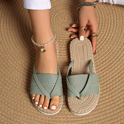 【36-43】Sandalias planas de dedo con suela trenzada para mujer – ligeras y cómodas para verano