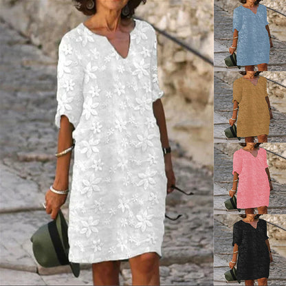 👗【S-5XL】【Rasprodaja za kraj ljeta】Pamuk-lanena haljina s cvjetnim printom