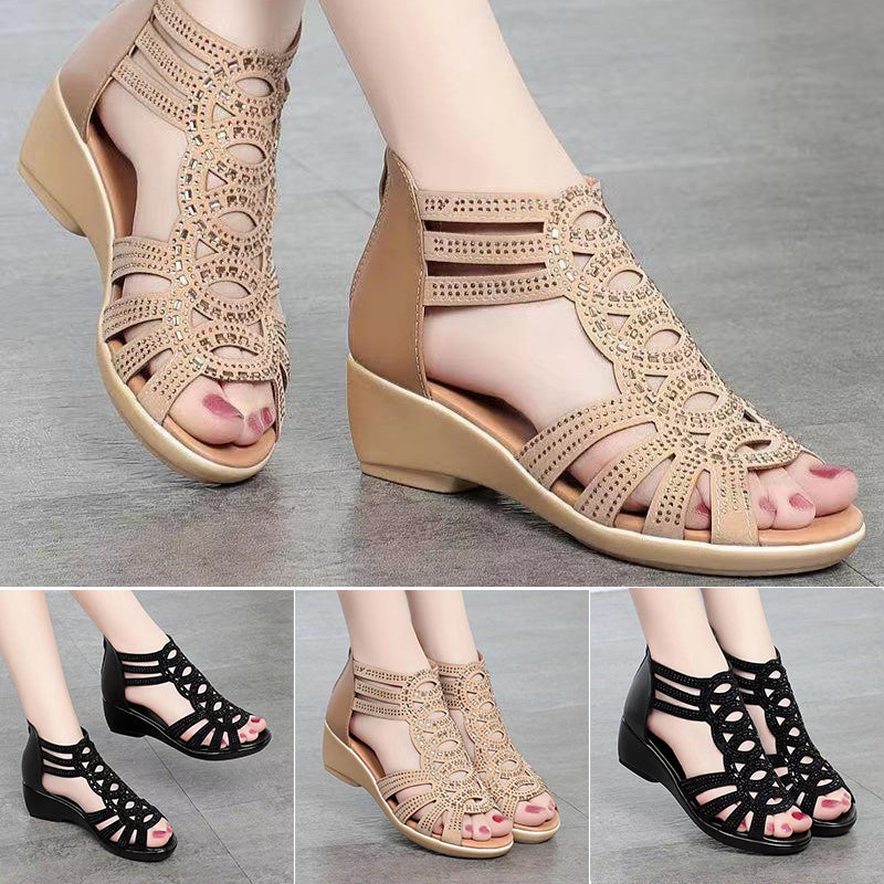 👡【35-40】кухи дишащи сандали на средна височина мека подметка мека кожа модни гъвкави