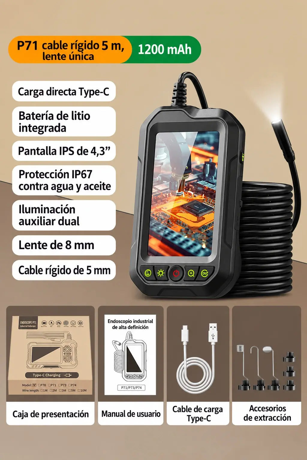 🔍 Oferta por tiempo limitado: ¡50 % de descuento! ✨ Cámara endoscópica portátil HD 1080p con pantalla de 4,3" – Impermeable (IP67), inspección precisa y batería de larga duración ✨