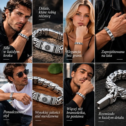 ⌚🕉️ Męska bransoletka w stylu retro z motywem pokoju i sześciosylabową mantrą – personalizowany wzór o wyjątkowym charakterze, symbolizujący spokój i pomyślność.