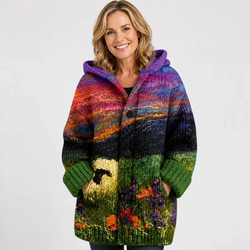 Elegante chaqueta de invierno acolchada para mujer, con capucha y estampado