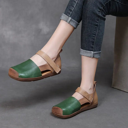 🔥👡【35-40】😇Ženske ravne sandale, retro četvrtasti vrh, od prvog sloja kože, nova ljetna kolekcija