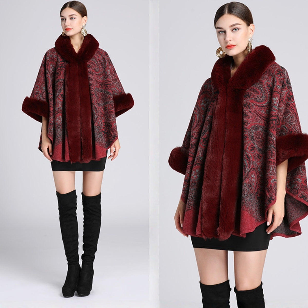 🍁💐【40–85 kg】 Jesen/zima 2025, nov plašč z ovratnikom in kapuco za večje velikosti, šal