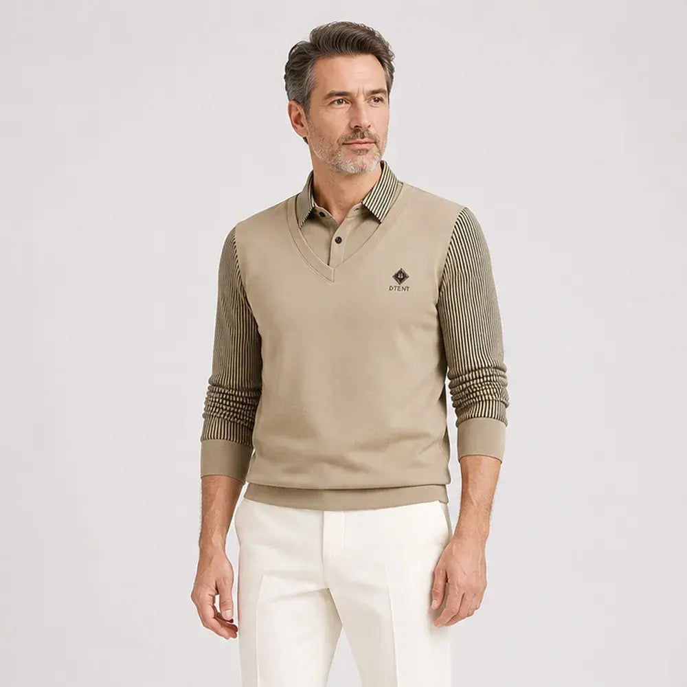 【M–4XL】Wysokiej jakości męska koszulka polo z kaszmiru w stylu patchworkowym – ciepła i uniwersalna