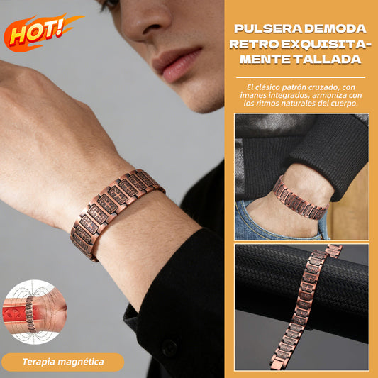 Compre 1 y llévese 1 gratis ✨💪 Pulsera antigua de cobre rojo con tallado exquisito, pulsera retro y elegante con imán completo en forma de cruz