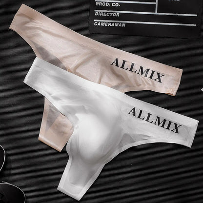 【5 sztuk】 【M-2XL】Nowe męskie bezszwowe majtki z niskim stanem z jedwabiu lodowego - 【50-90 kg】