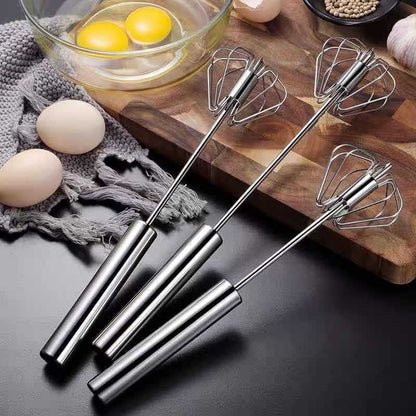 33€【 Conjunto de 3 piezas】Batidor de huevos semiautomático de acero inoxidable