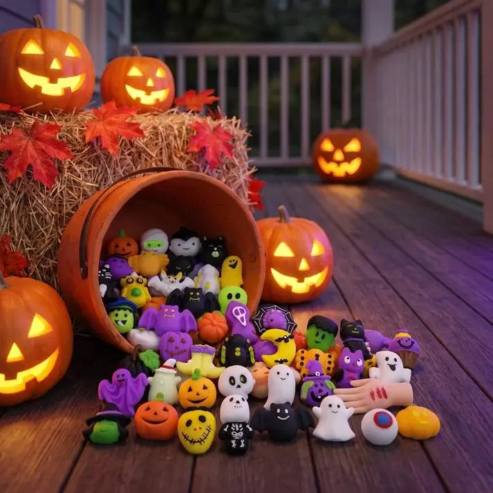 Antystresowe zabawki w kształcie pierożków z motywem Halloween – urocze pierożki w kształcie dyni i duszków, pomagające rozładować stres