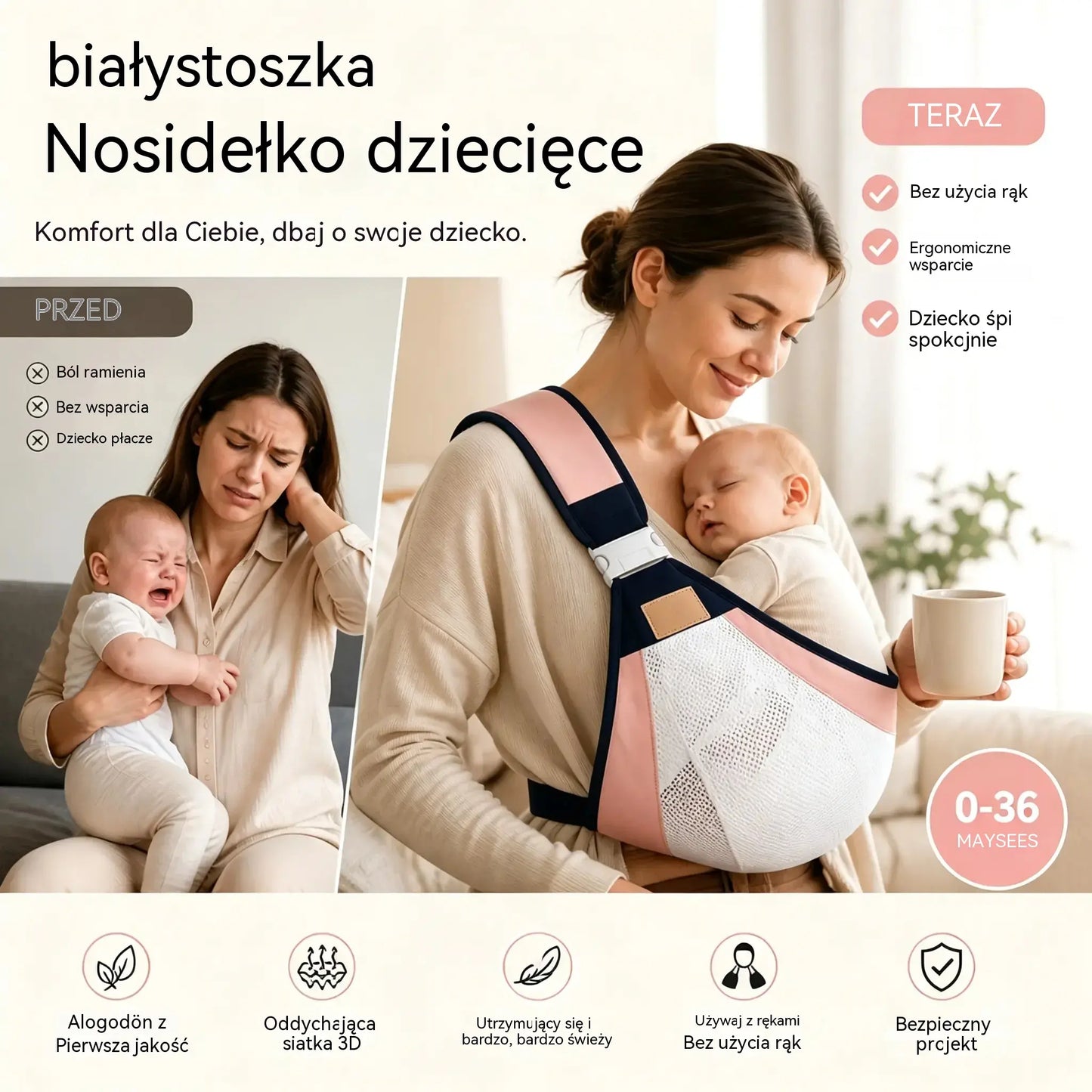 【50% OFF】Lekkie, ergonomiczne nosidełko dla dziecka | Idealne na spacery i podróże ✈️