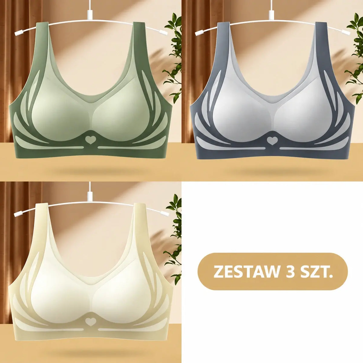 【Zestaw 3 sztuk】Jednoczęściowy biustonosz damski bez fiszbin ❤️【40–85 kg】
