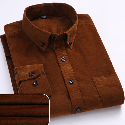 👔👔【S-6XL】Ежедневна мъжка риза от памучно кадифе с дълъг ръкав с голям размер