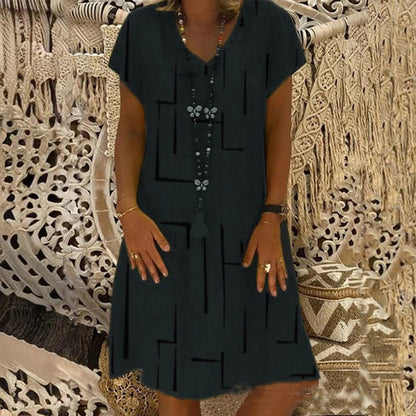 Płatność przy odbiorze👗【S-5XL】Bawełniana sukienka z nadrukiem i dekoltem w szpic