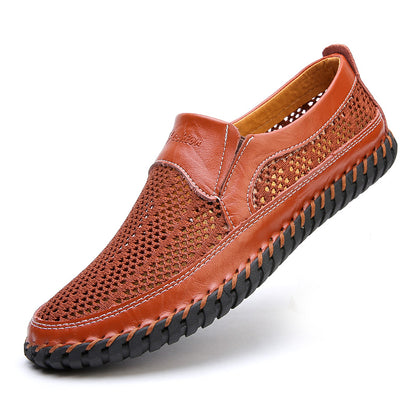 【38-48】👞Нови мъжки обувки от мрежеста кожа за пролет и лято – големи размери, естествена говежда кожа, устойчиви на пот и неприятни миризми, дишащи и удобни