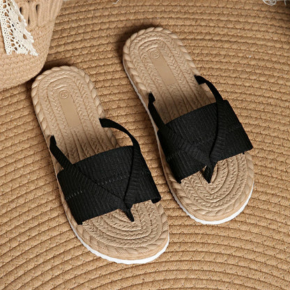 Sandalias planas de dedo con suela trenzada para mujer – ligeras y cómodas para verano