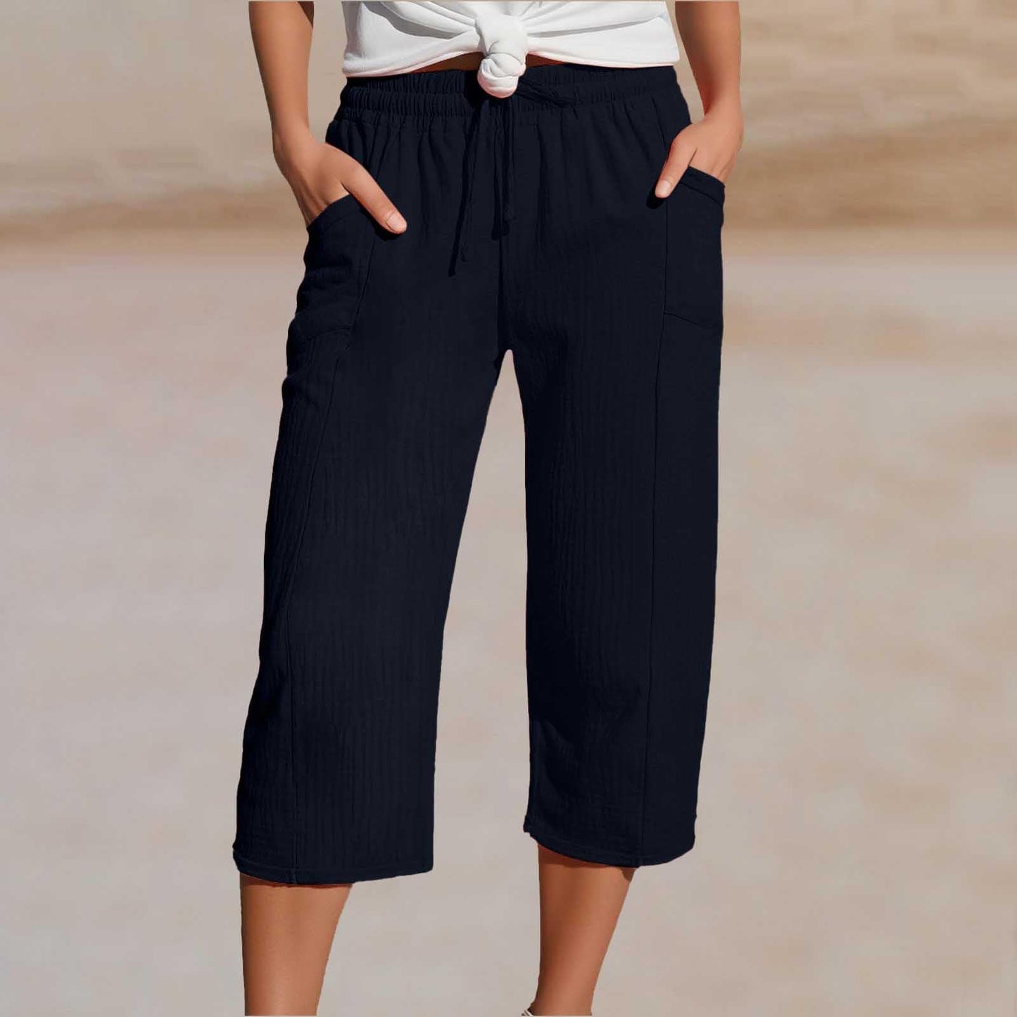 💖👖👖Ženske jednobojne plisirane capri hlače od pamuka i lana - hladne i prozračne, laskaju obliku nogu, elegantne i ležerne