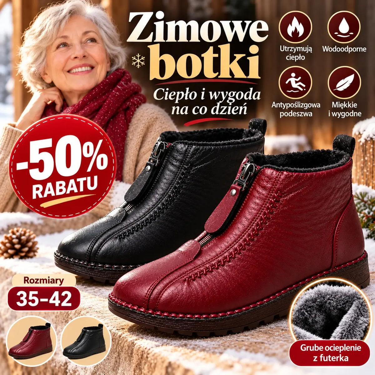 ❄️💦 Nowość na jesień i zimę: Ręcznie robione włoskie skórzane buty damskie (rozmiary 35–41) – doskonałe ocieplenie