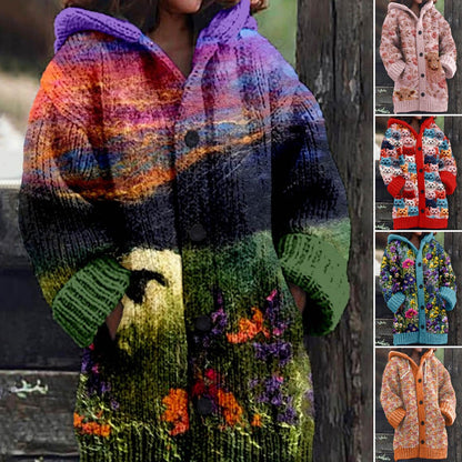 ✨【S-6XL】🥰2025 Novi udobni kardigan s kapuljačom i retro printom