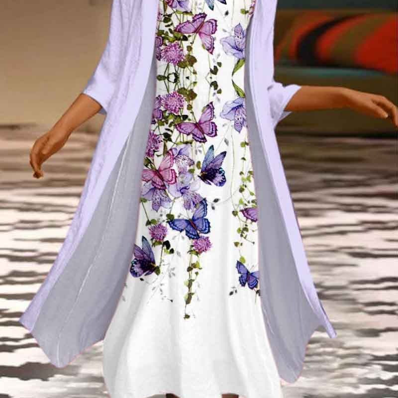 🌻 Descuento -50% 🔥🔥【40-120 kg】Nuevo vestido de mujer con estampado floral, vestido de dos piezas con escote redondo ✅Pago contra entrega ✅2 artículos con 70% de descuento
