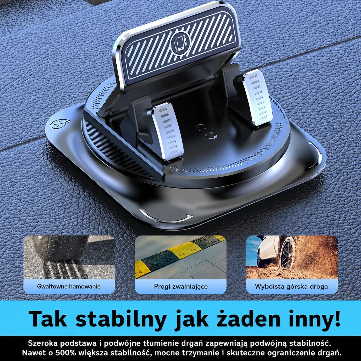 🚗 Uchwyt samochodowy 2 w 1 na telefon, obrotowy 360° i antypoślizgowy