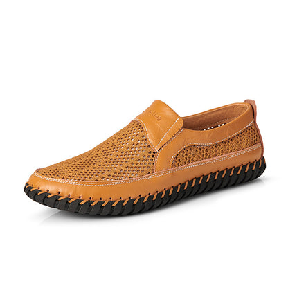 【38-48】👞Нови мъжки обувки от мрежеста кожа за пролет и лято – големи размери, естествена говежда кожа, устойчиви на пот и неприятни миризми, дишащи и удобни