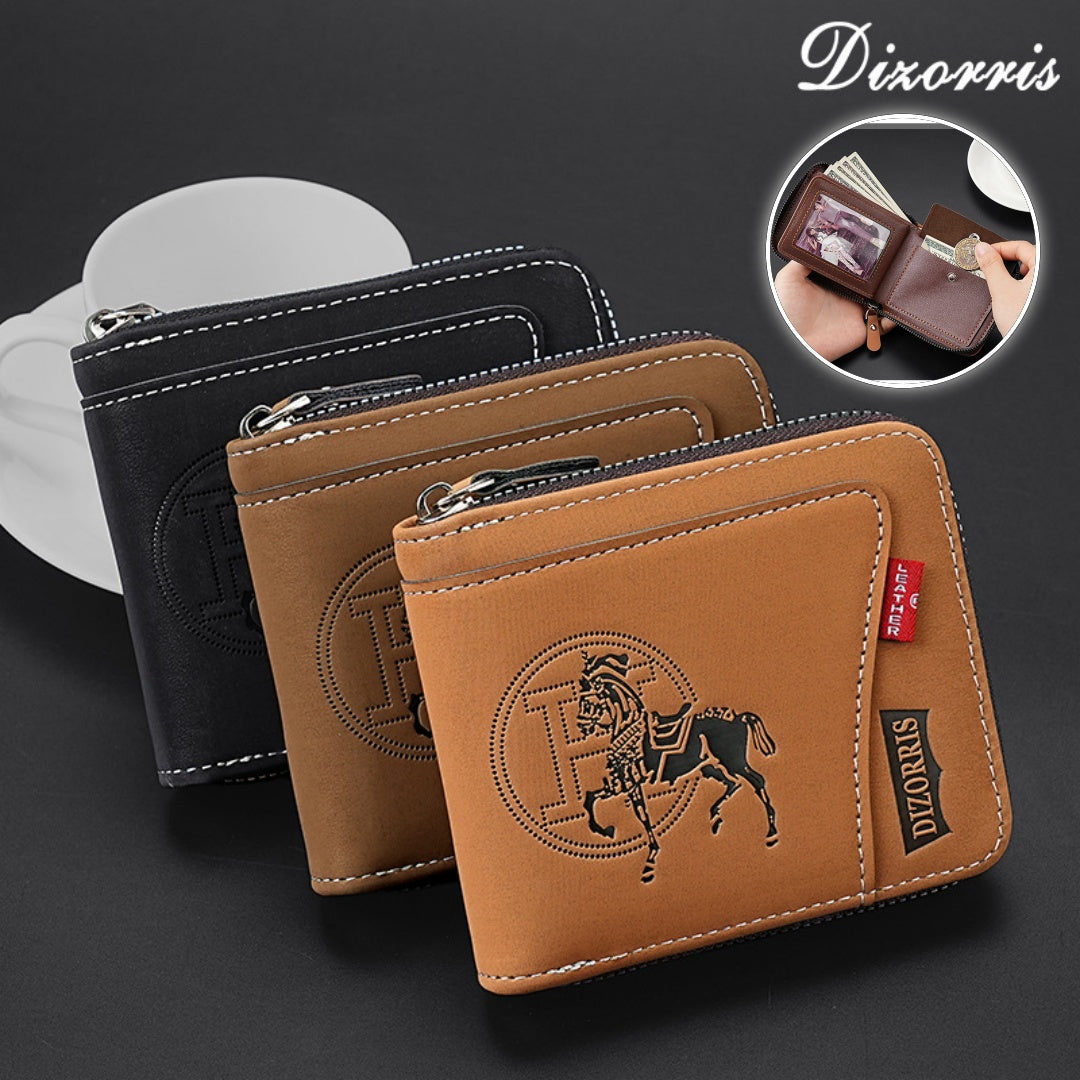 🔥🔥Nueva y elegante cartera corta con cremallera de estilo retro para hombre.