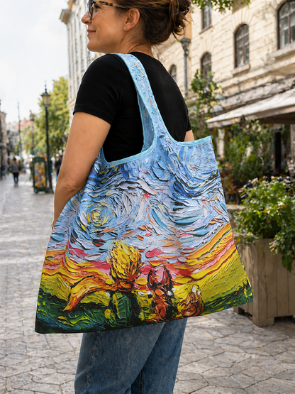 【Płatność przy odbiorze】Duża składana torba ekologiczna 56×40 cm z artystycznym nadrukiem, lekka i kompaktowa na zakupy